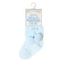 S10-B-1224: Blue Pom Pom Ankle Socks (12-24 Months)